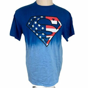 Superman L blue‎ tie dyed red/white/blue emblem T-shirt